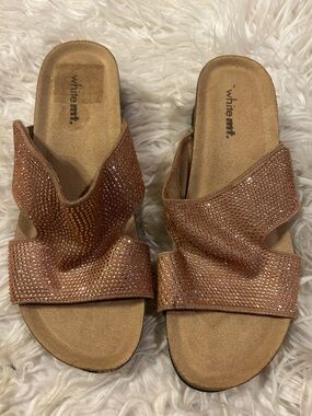 White Mt. Women's Tan Rhinestone Slide Sandals